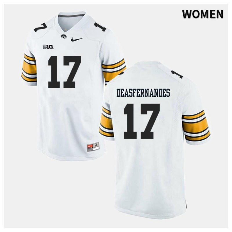 Women's Iowa Hawkeyes NCAA #17 Brenden Deasfernandes White Authentic Nike Alumni Stitched College Football Jersey QS34I75AW